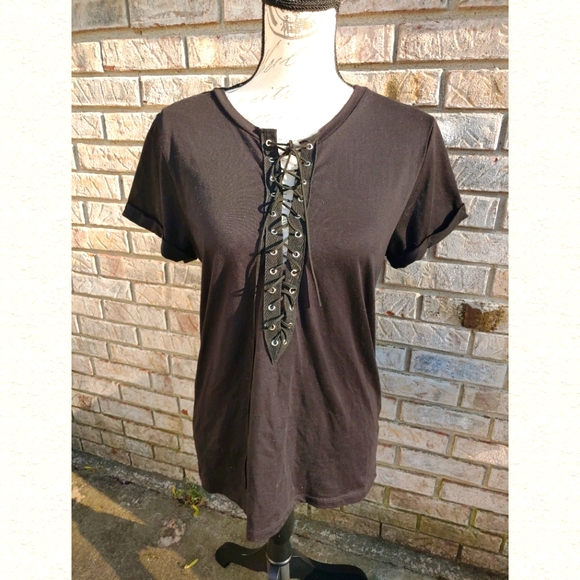 Forever 21 Tops - New with Tags!  Forever 21 Cotton Black Lace Up Top M
